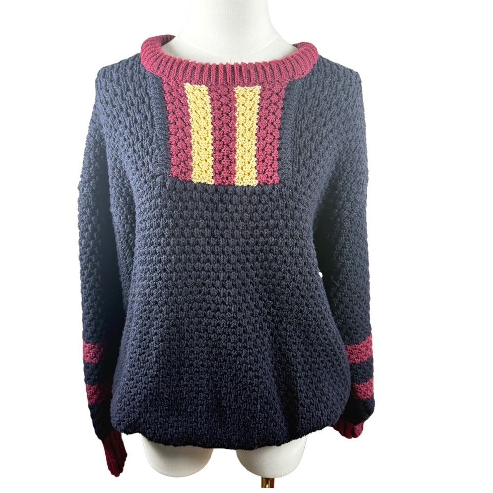 Vintage Rare Hand Loomed in Ireland Chunky Blue Fisherman Cotton Sweater Medium